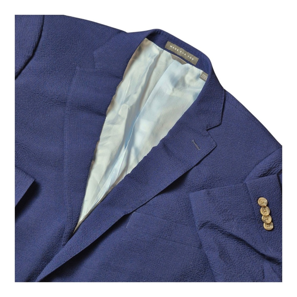 Indochino Made to Measure Men's XL Blue Seersucker Wool Blend Blazer Sport Coat